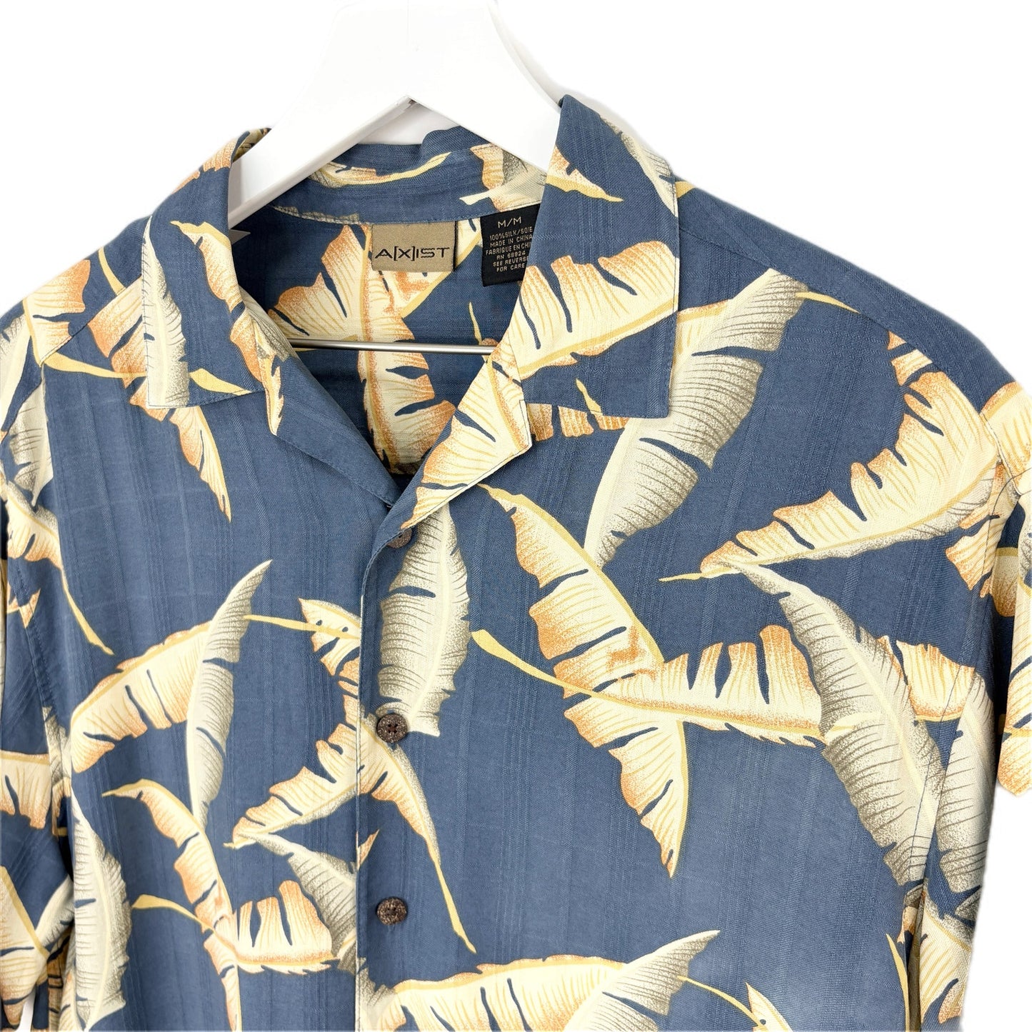 Blue Silk Banana Leaves Hawaiian Shirt - Men's Size M