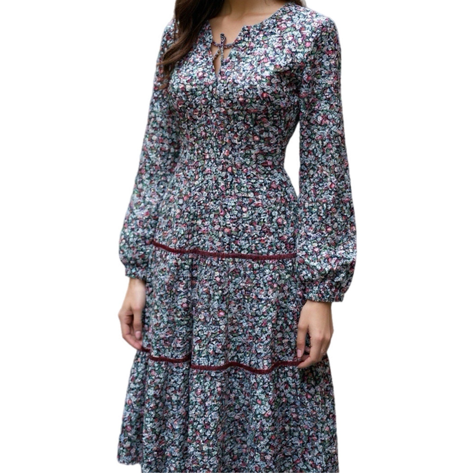 Vintage 70s Prairie Dress Floral Maxi Boho Cottagecore Size XS