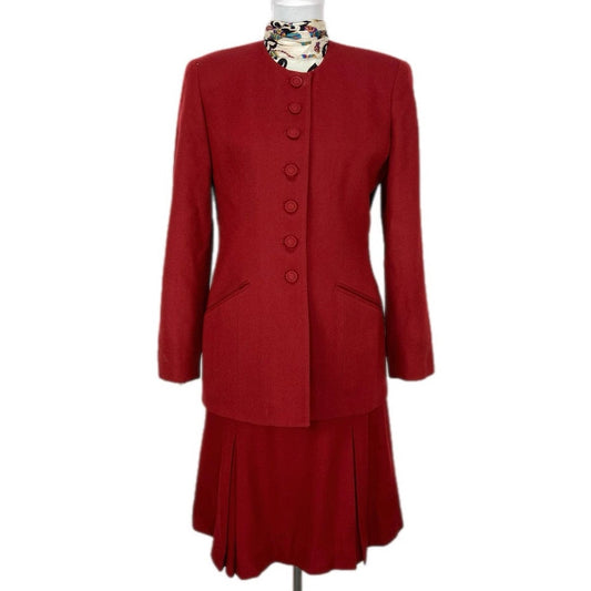 American Vintage Wool Burgundy Pleated Skirt Suit - Women's Size 8