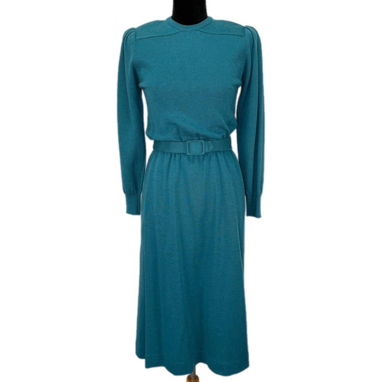 Vintage Wool Teal Knit Dress - Women's Size 4