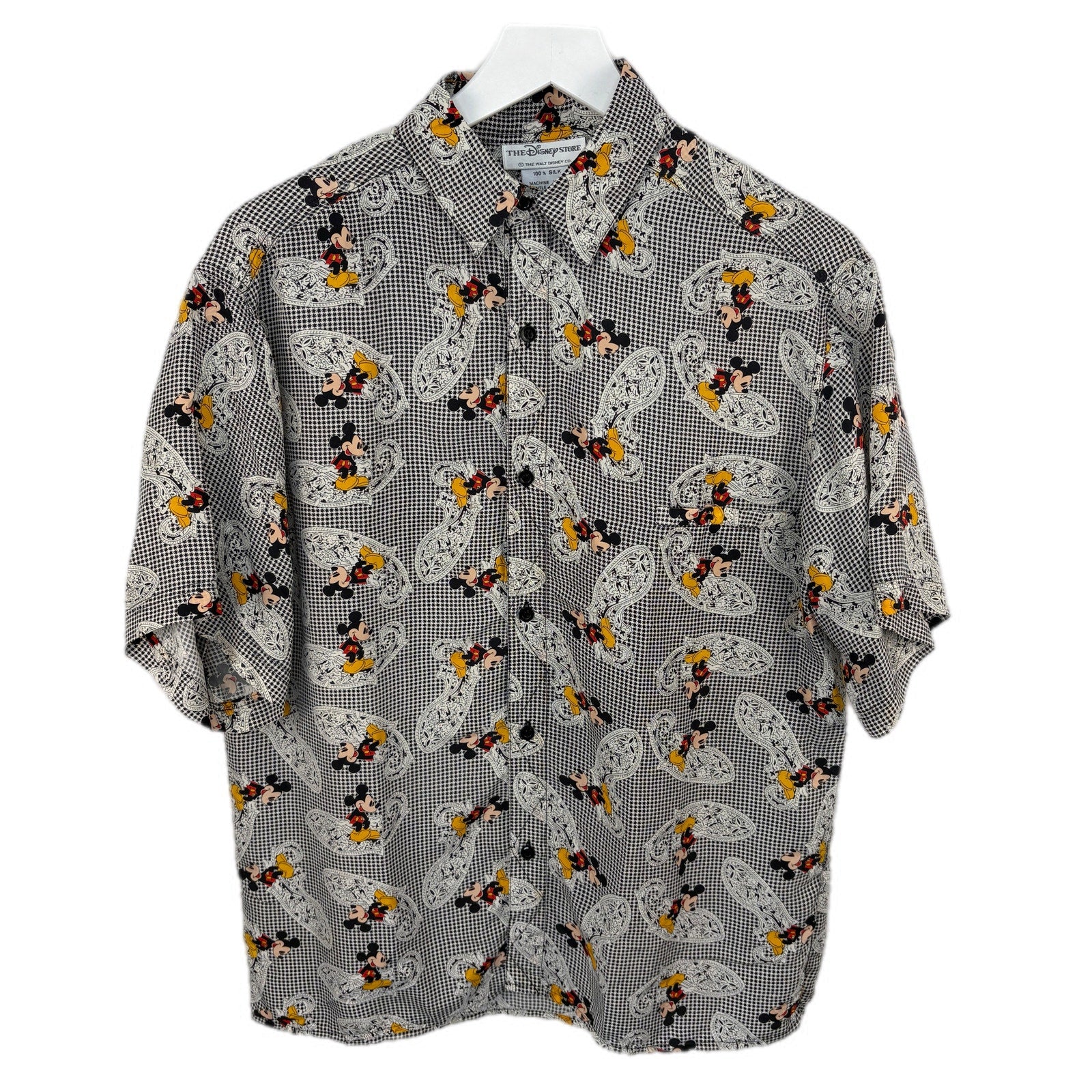 Vintage Mickey Mouse Silk Paisley Button Up Short Sleeve Shirt - Men's Size M