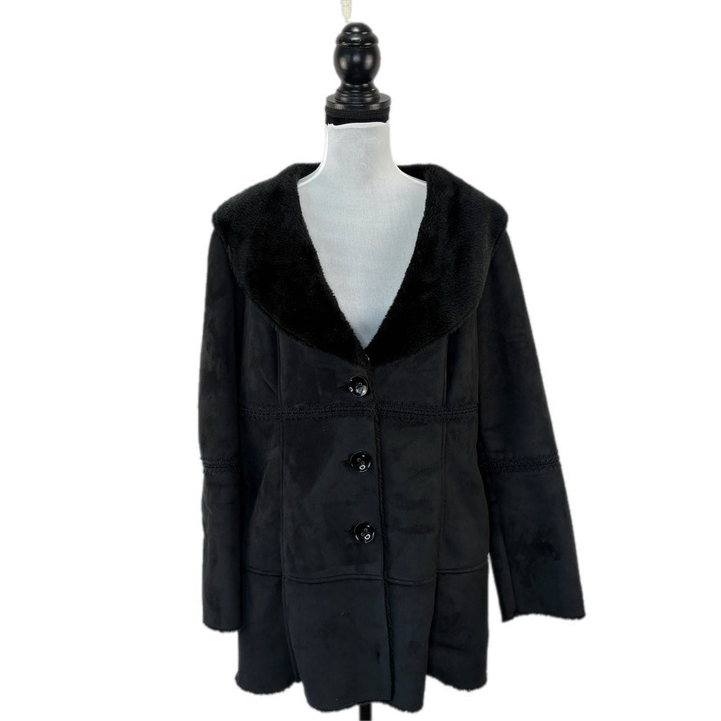 Y2K Faux Suede Faux Fur Collar Black Jacket - Women's Size XL