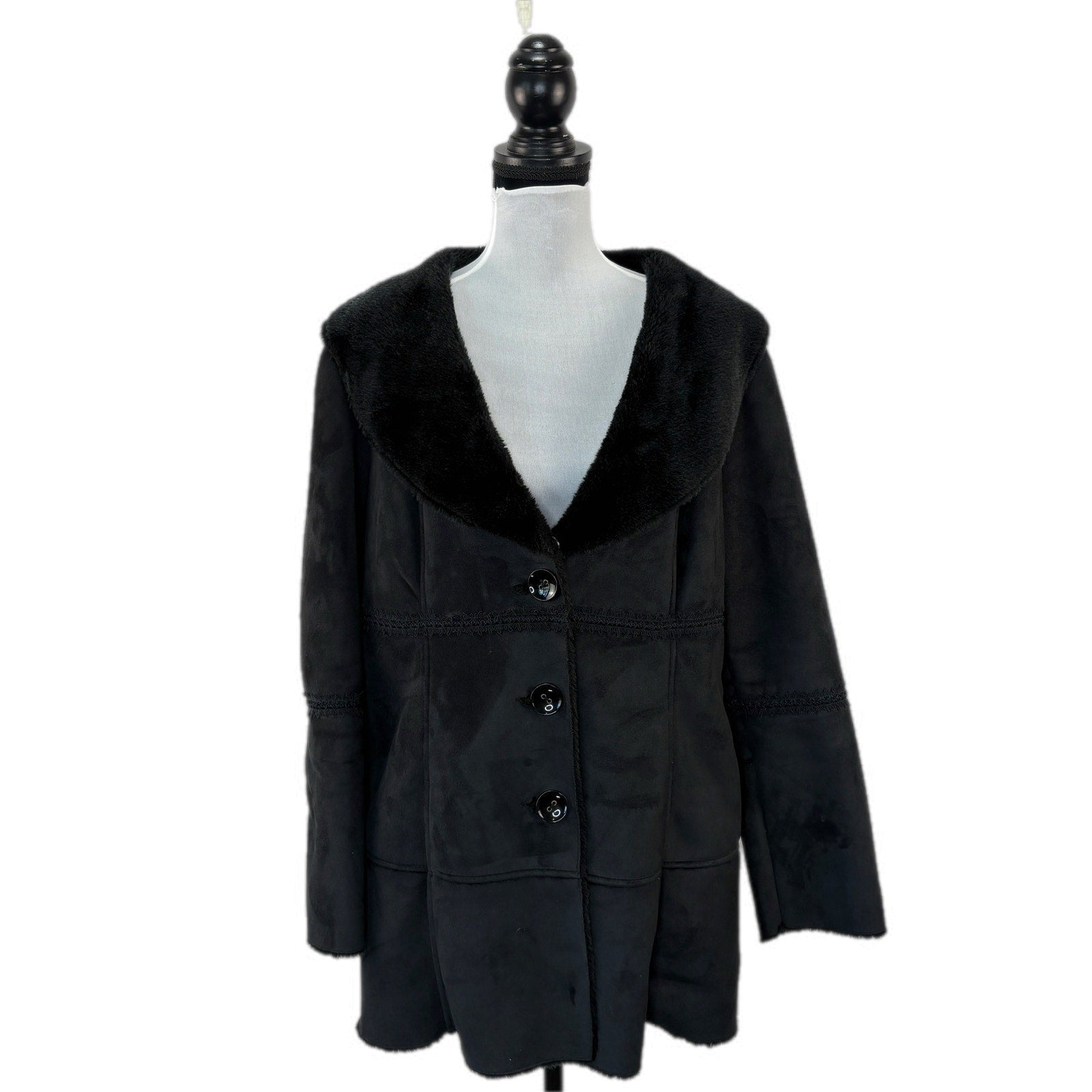 Y2K Faux Suede Faux Fur Collar Black Jacket - Women's Size XL