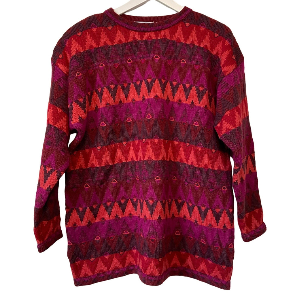Vintage Triangle Pattern Longer Crewneck Sweater - Women's Size L