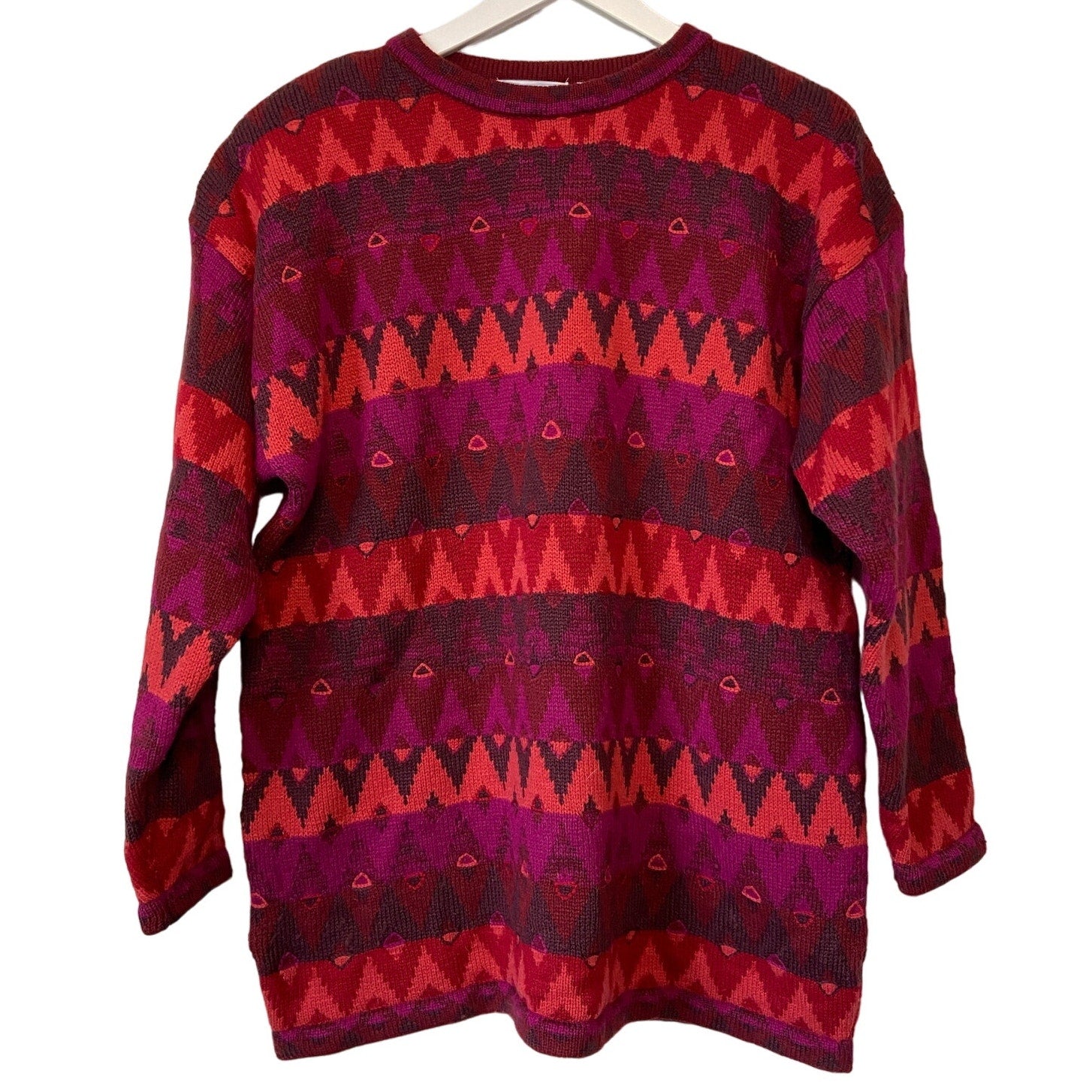 Vintage Triangle Pattern Longer Crewneck Sweater - Women's Size L