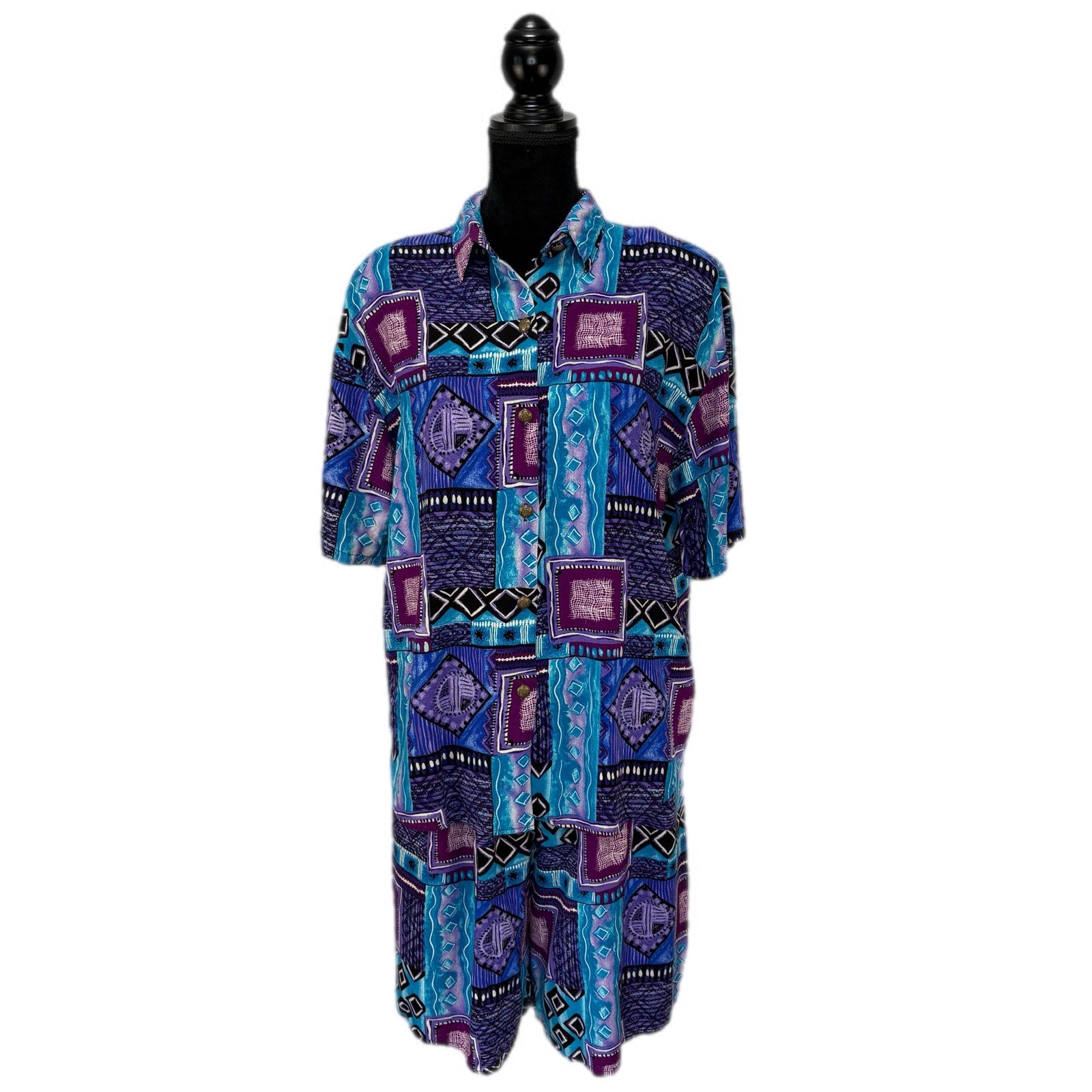 Vintage 90s Abstract Pattern Short Set - Women's Size 14