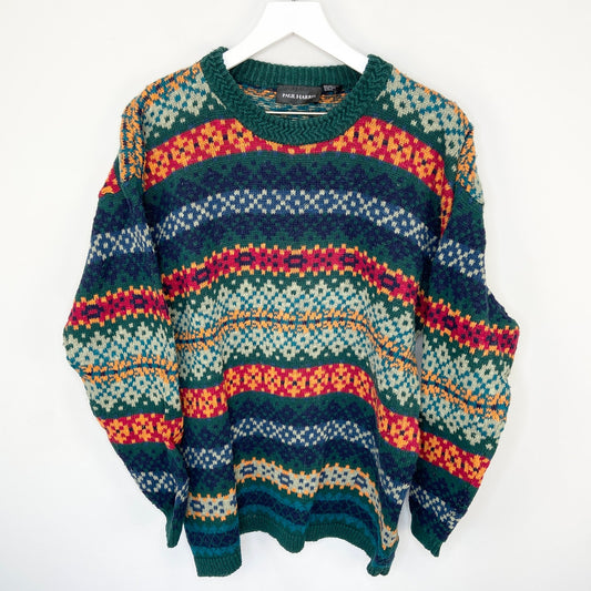 Y2K Fair Isle Heavy Cozy Crewneck Sweater - Women's Size M