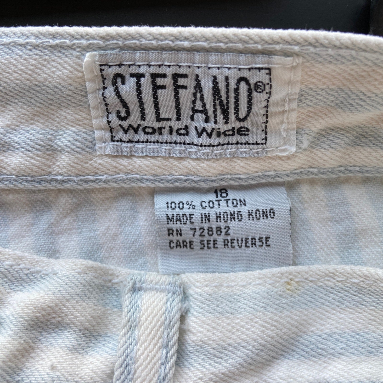 Vintage Stefano Blue Striped Long Bermuda Jean Shorts - Women's Size 18