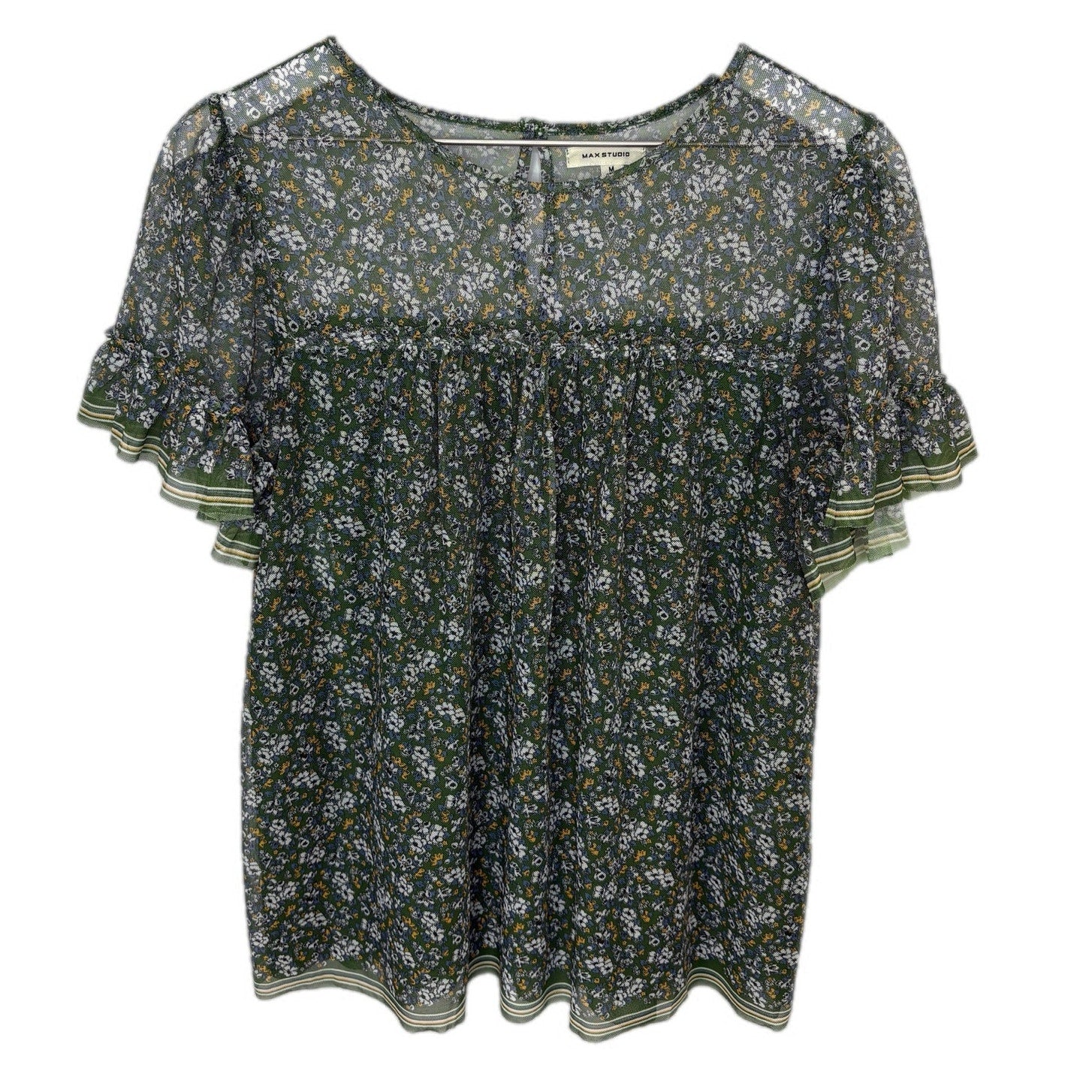 Max Studio Green Floral Cute Cottage Short Sleeve Top - Women's Size M