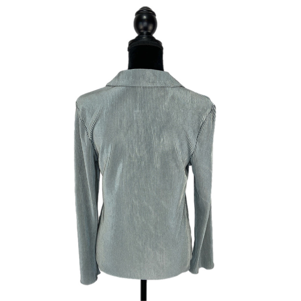 Luxology Silver Crinkle Collared V Neck Shirt - Women's Size M