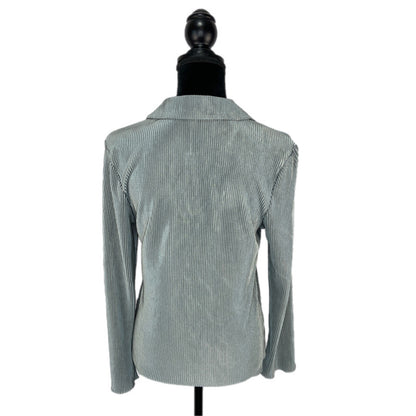 Luxology Silver Crinkle Collared V Neck Shirt - Women's Size M