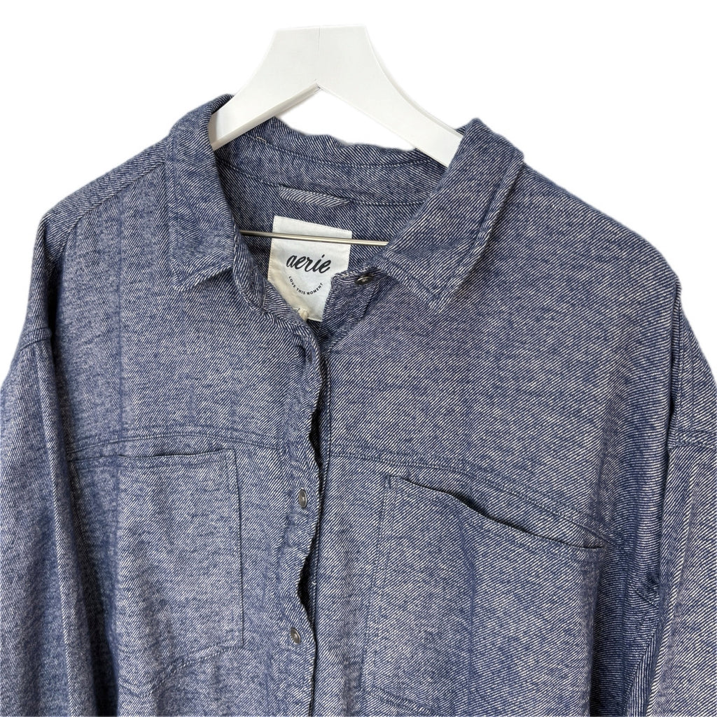 Aerie Soft Cozy Blue Long Sleeve Button Up Shirt - Women's Size XL
