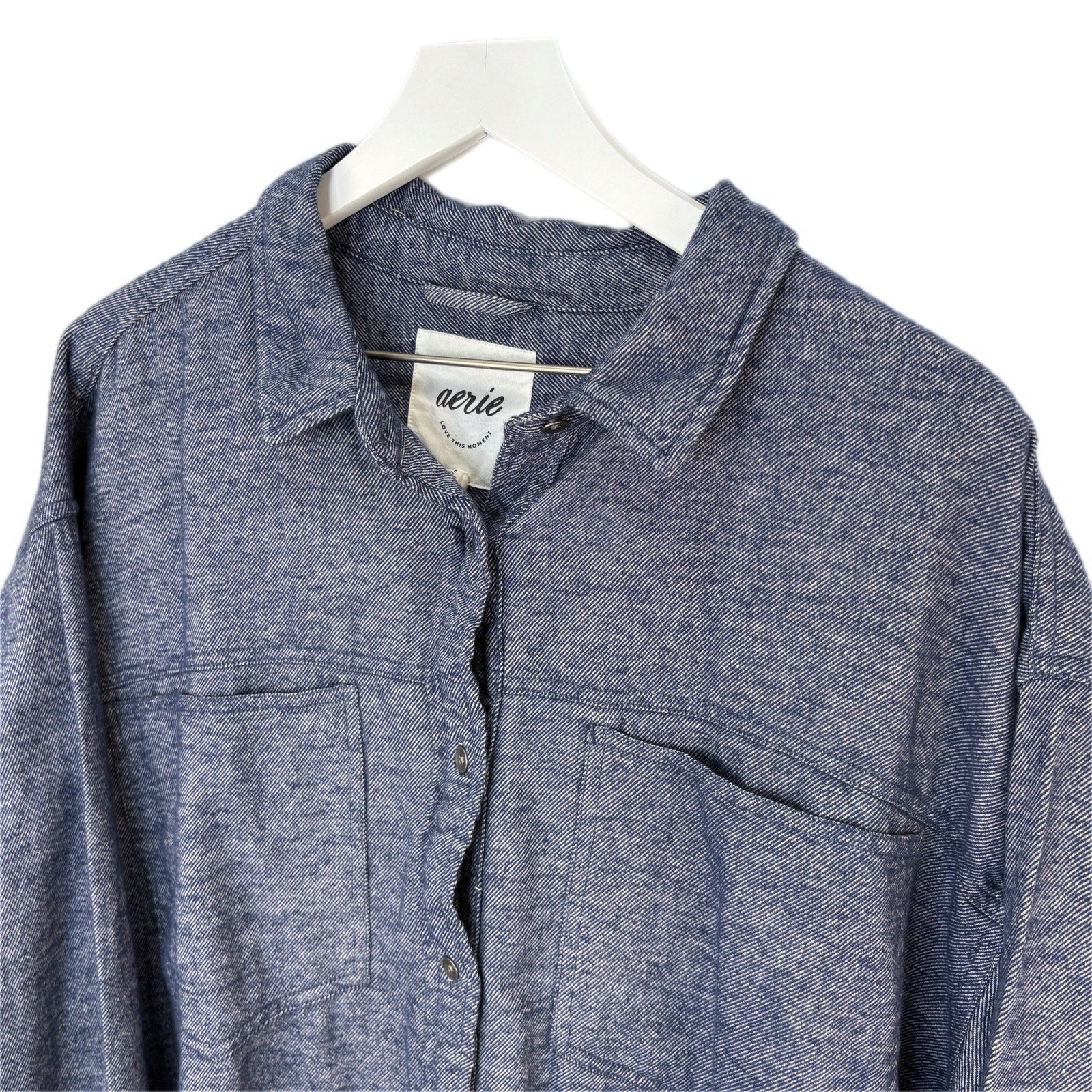 Aerie Soft Cozy Blue Long Sleeve Button Up Shirt - Women's Size XL