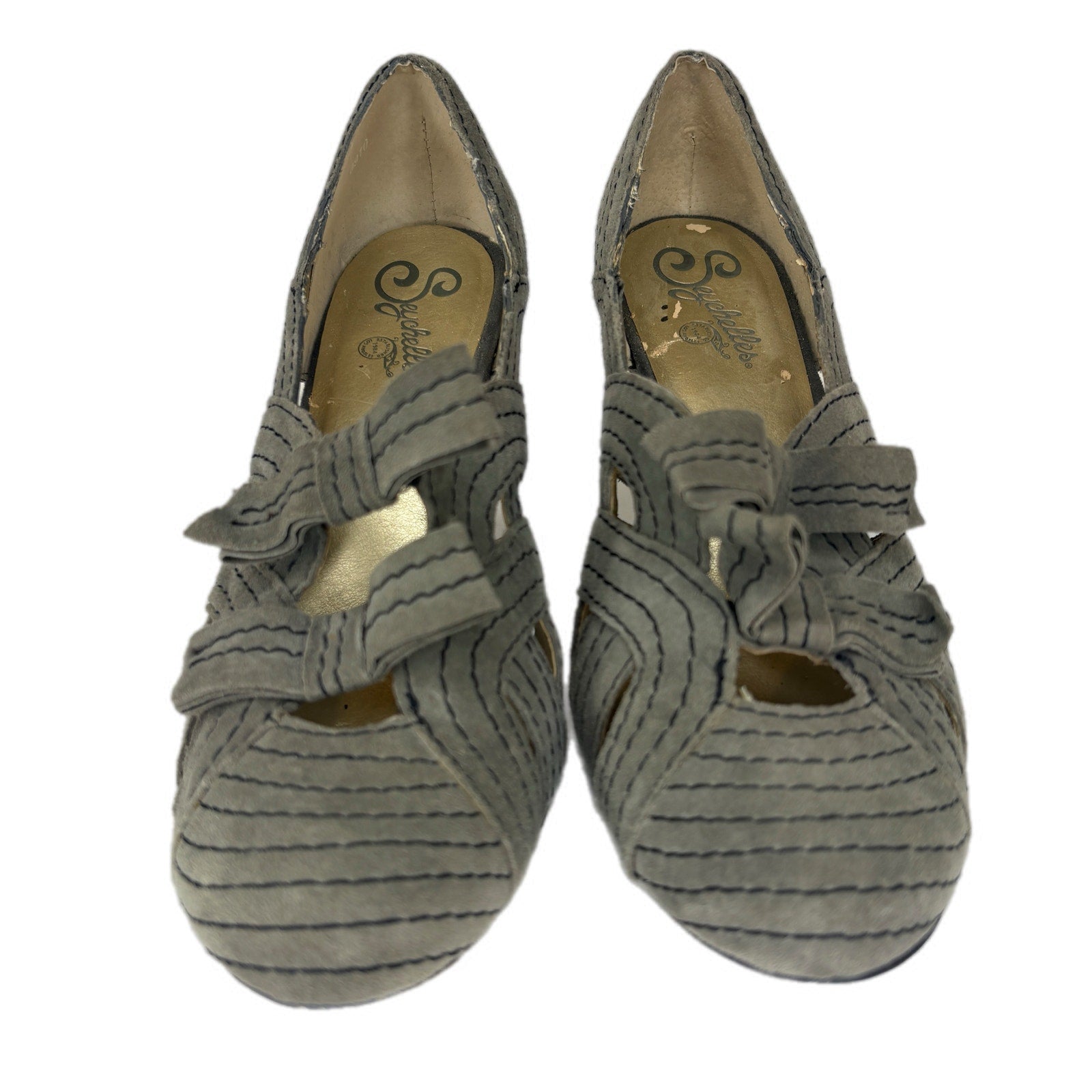 Seychelles Gray 1920's Pin-Up Style Leather Suede Pumps - Women's Size 8.5