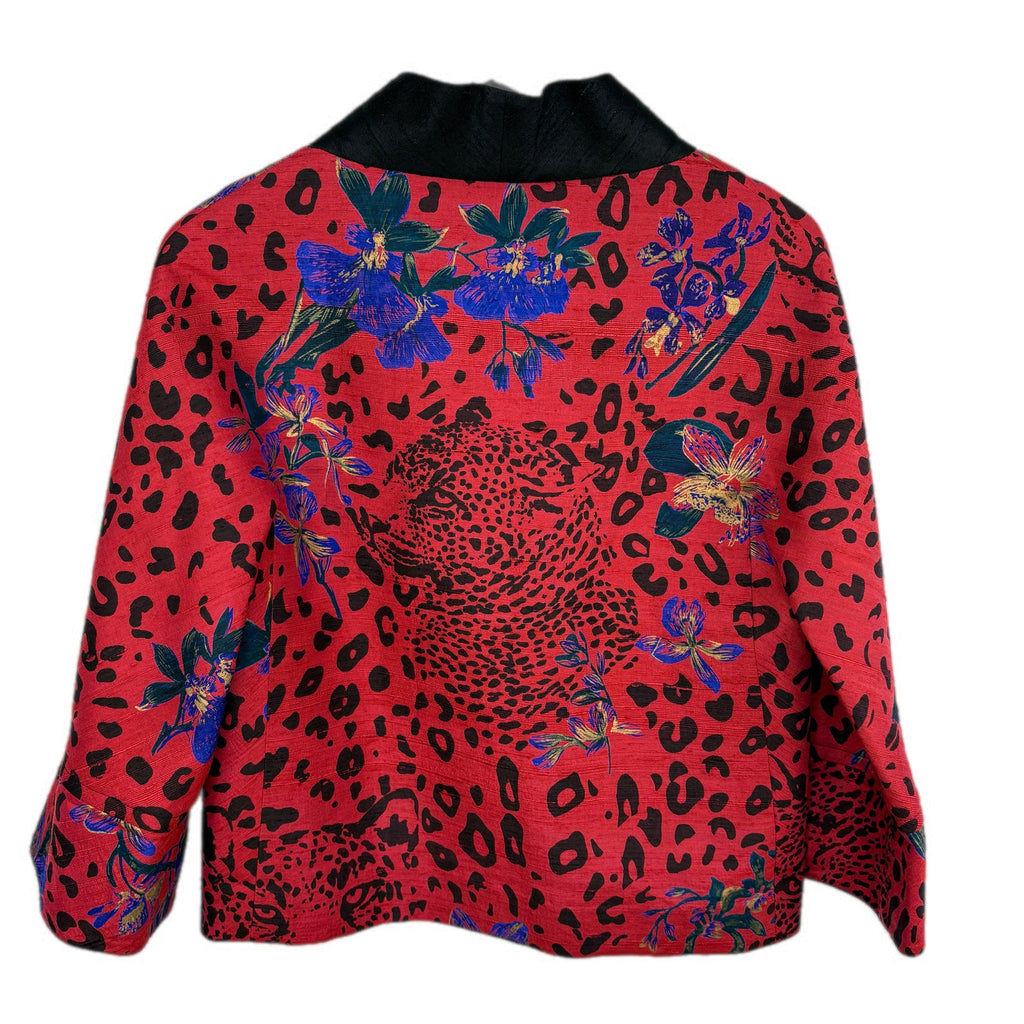River Thai Silk Red Animal Floral Print Jacket - Women's Size M