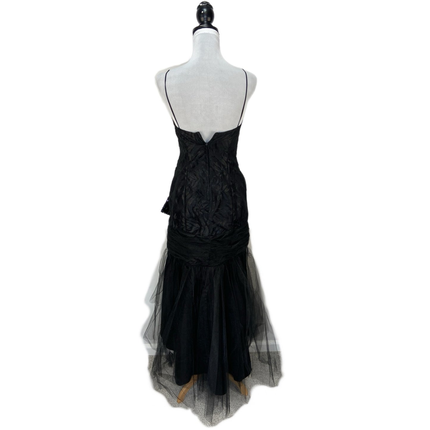 American Vintage Black Lace Tulle Sequins Bow Prom Dress - Women's Size 7/8