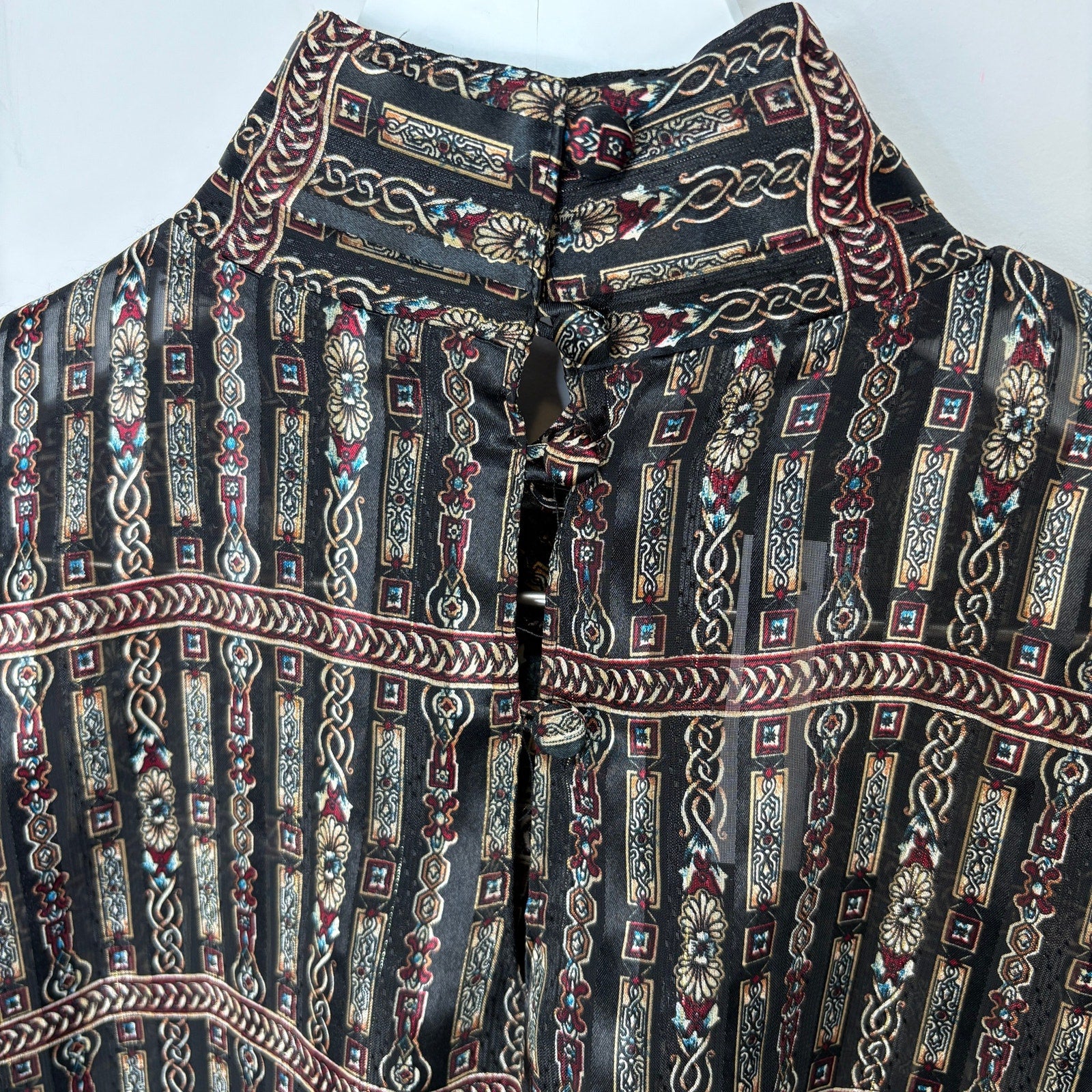 Vintage Mock Neck Mixed Pattern Stripe Sheer Blouse - Women's Size M