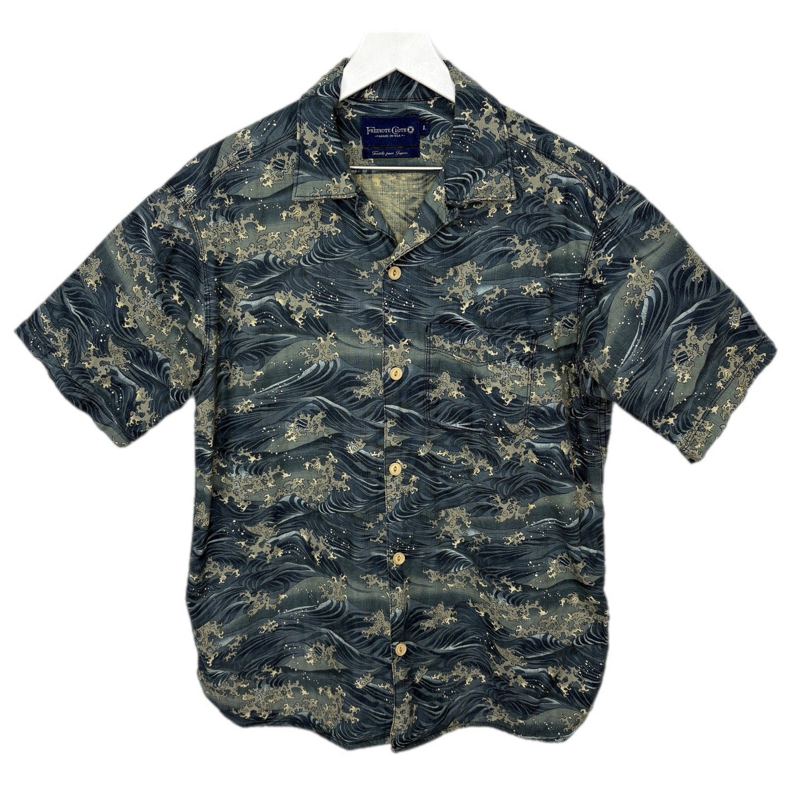 Freenote Cloth Japanese Ripstop Waves Seascape Hawaiian Shirt - Men's Size L
