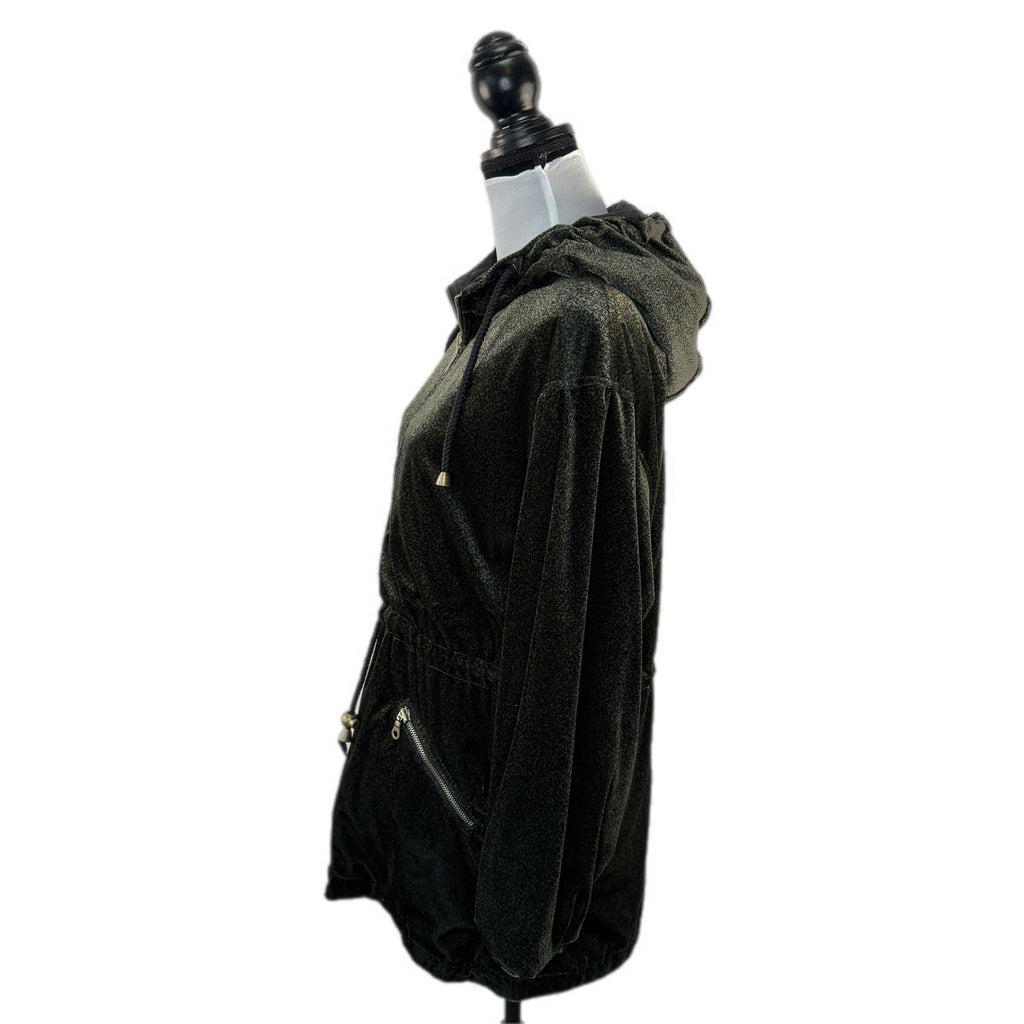Vintage Oversized Reversible Green Velveteen Long Cinch Waist Coat - Women's M