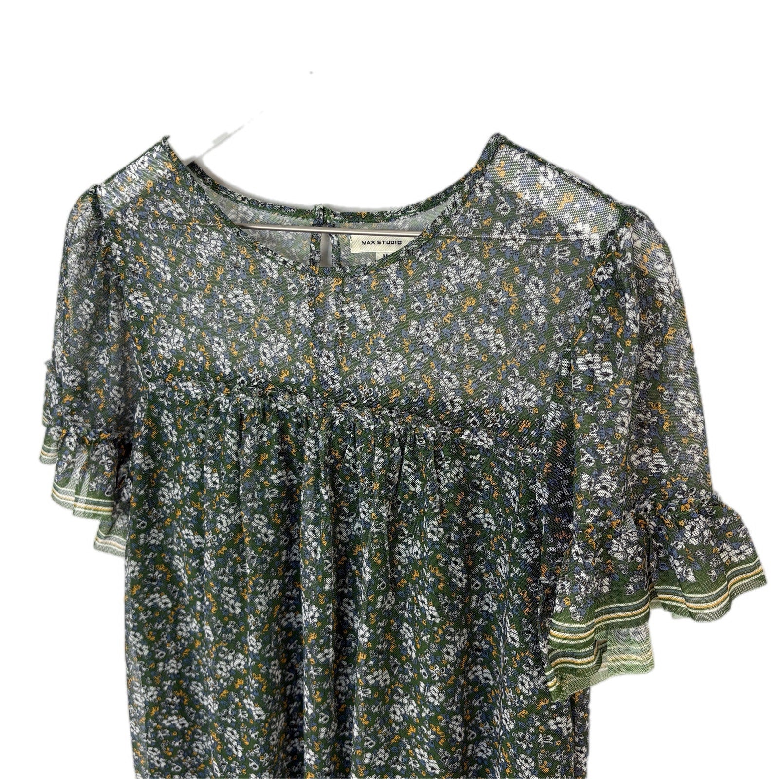 Max Studio Green Floral Cute Cottage Short Sleeve Top - Women's Size M