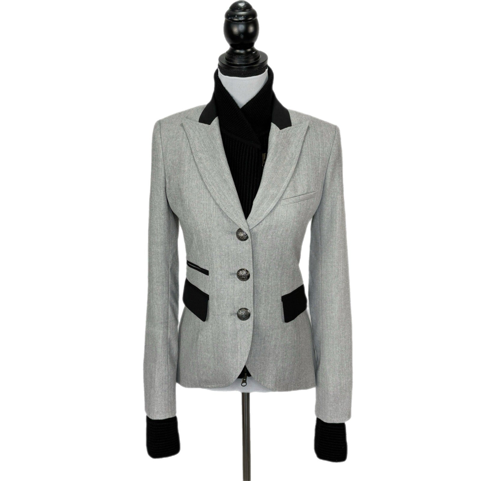 Veronica Beard Hudson Herringbone Jacket Black Wool Sweater Dickey - Women's 2