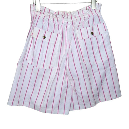 Vintage High Waist Pleat Front Stretchy Tie Waist Striped Shorts - Women's M