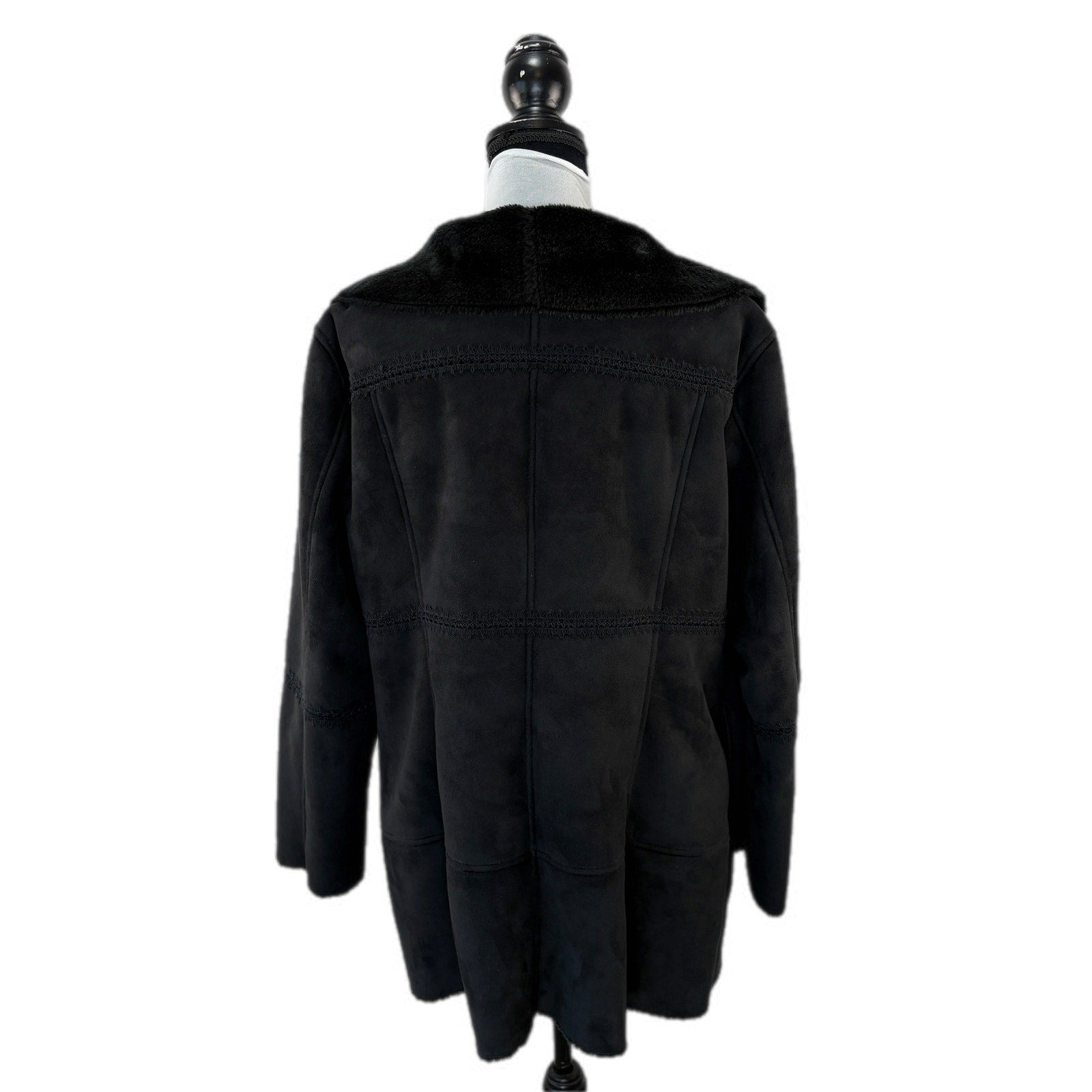 Y2K Faux Suede Faux Fur Collar Black Jacket - Women's Size XL