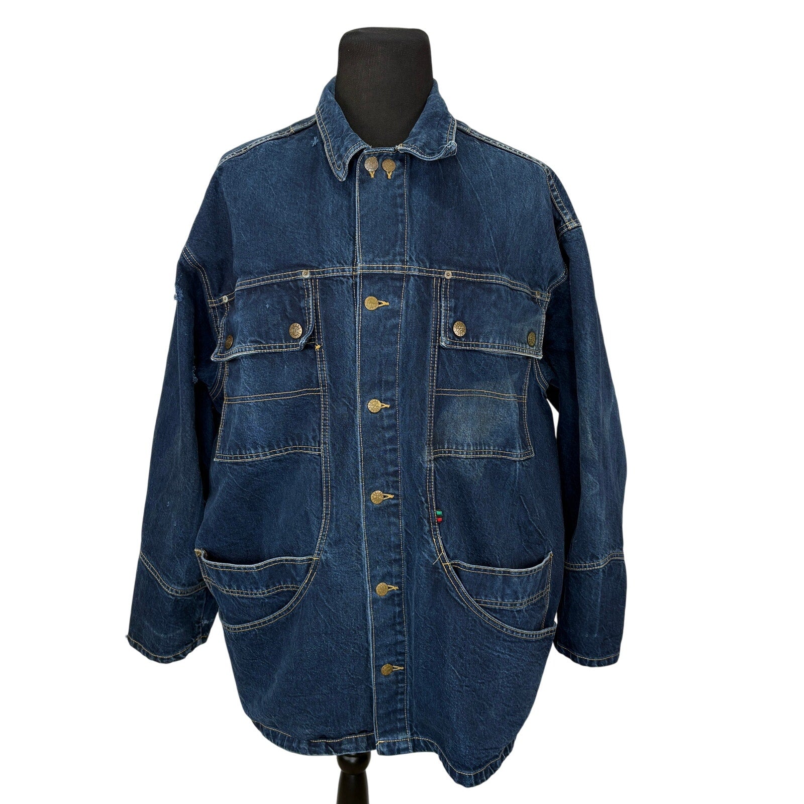 Vintage USA Made Cross Colours Dark Denim Long  Cargo Jacket - Men's Size 3X