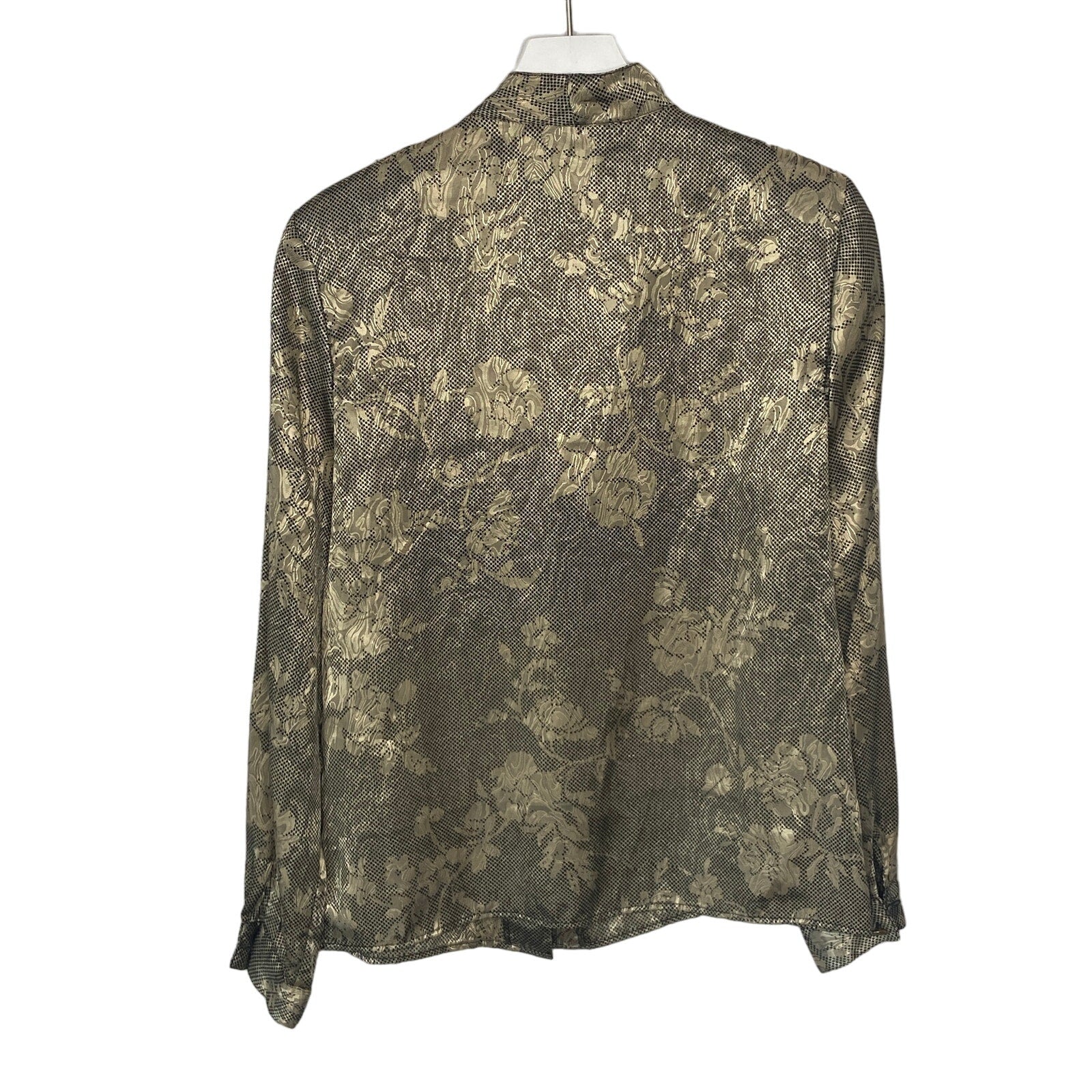 Vintage Gold Lame Floral Print Button Up Blouse - Women's Size 8