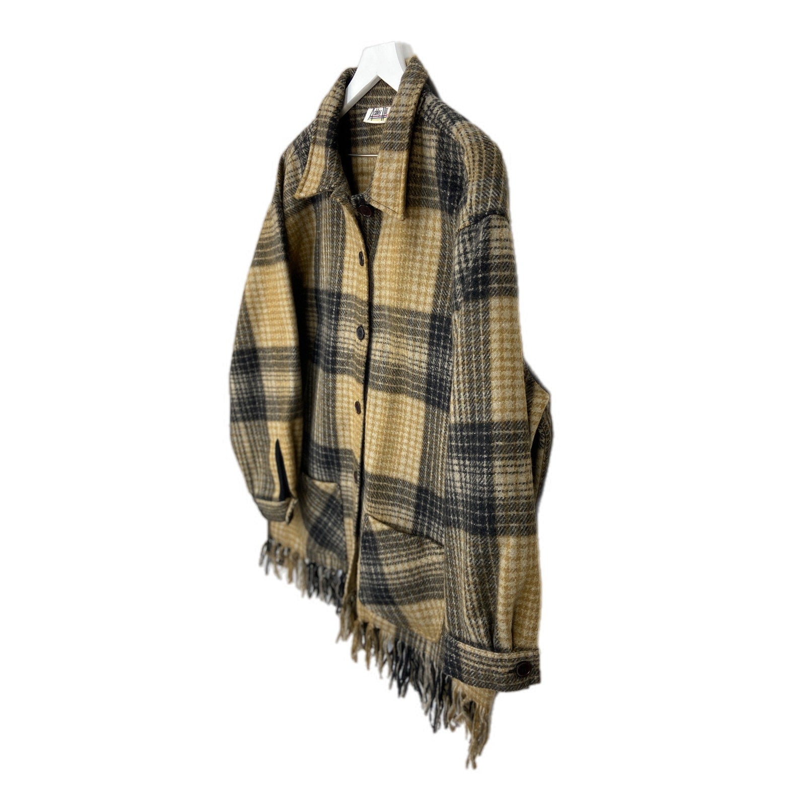 Vintage Wool Blend Plaid Oversized Long Fringe Shacket - Women's Size XL