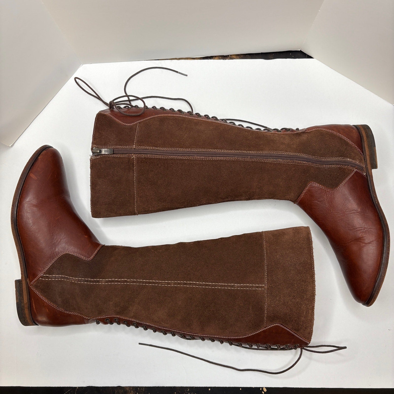 Brown Leather Suede Tall Riding Boots - Women's Size 8