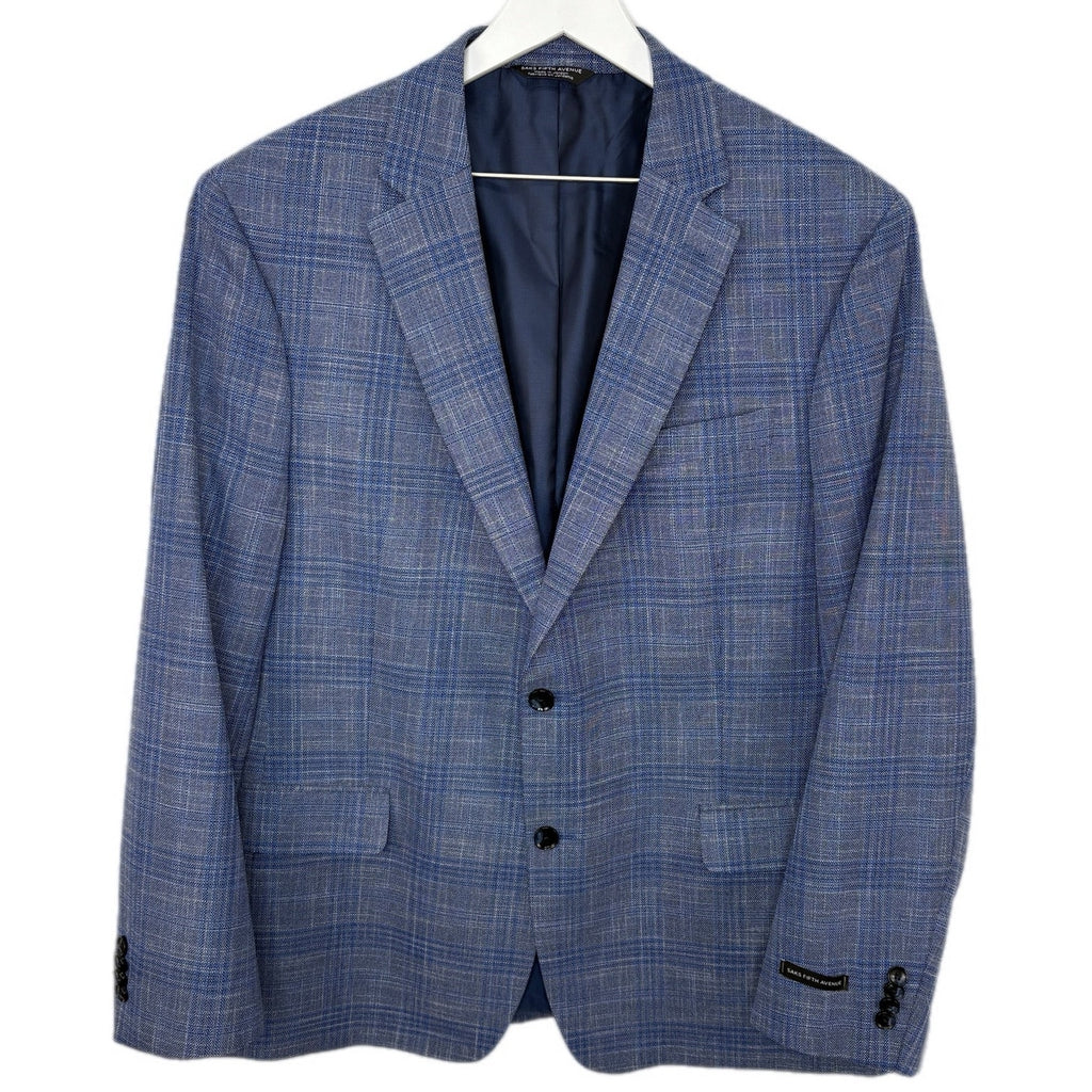Saks Fifth Avenue Blue Plaid Sport Coat 2 Button Suit Jacket - Men's 44R