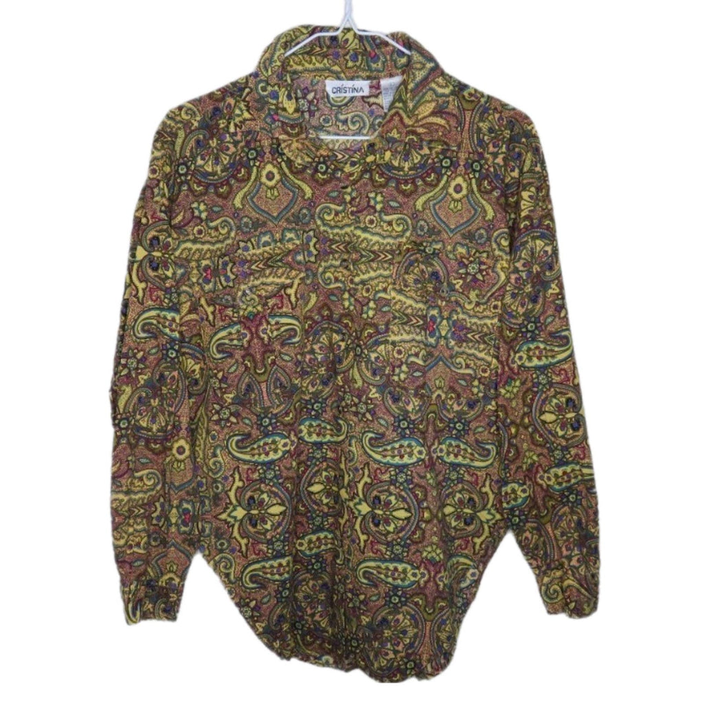Vintage Paisley Button Up Long Sleeve Shirt - Women's L