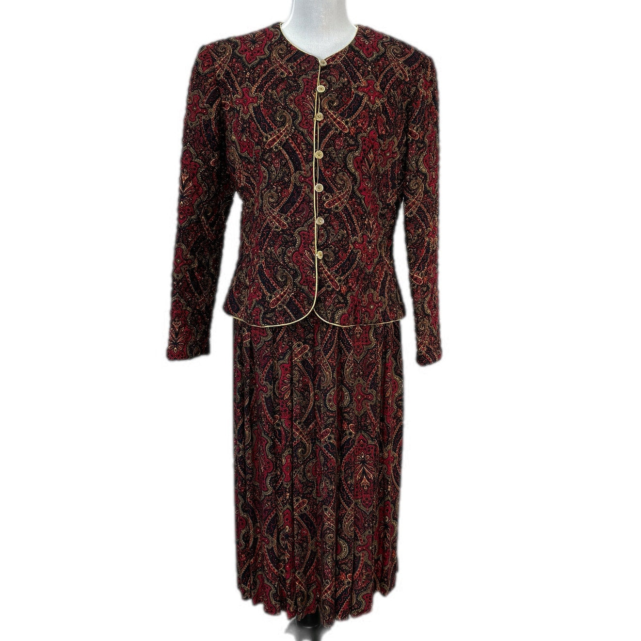 Vintage Dark Heritage Paisley Quilted Jacket and Matching Dress - Women's 14