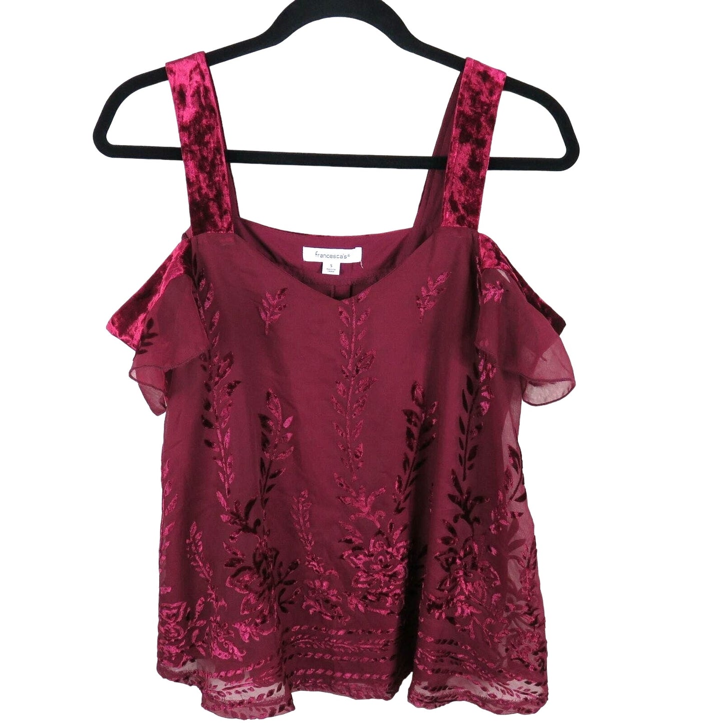 Francesca's Burgundy Velvet Floral Tank Top - Women's Size Small