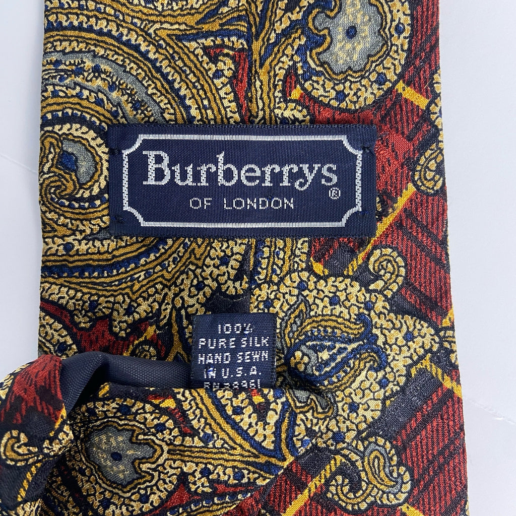 Vintage Burberrys of London Silk Plaid Paisley Men's Tie