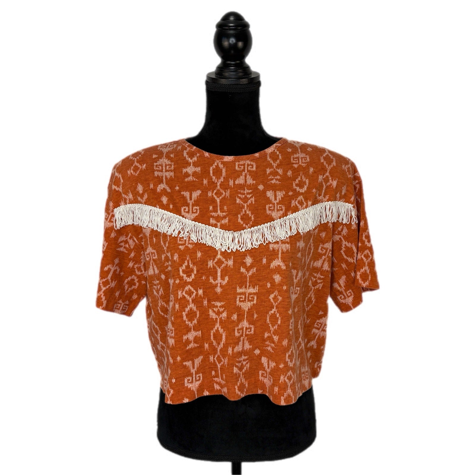 Vintage Southwest Pattern Fringe Western Crop T Shirt - Women's Size L