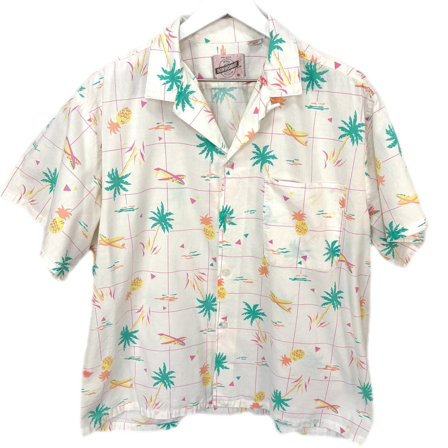 Vintage Bon Homme Palm Trees Vacay Short Sleeve Button Up Shirt - Men's Size XL