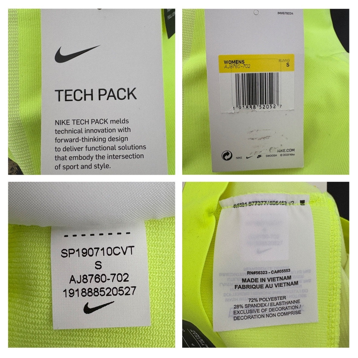 Nike Tech Pack Neon Green Tight Running Leggings - Women's Size S