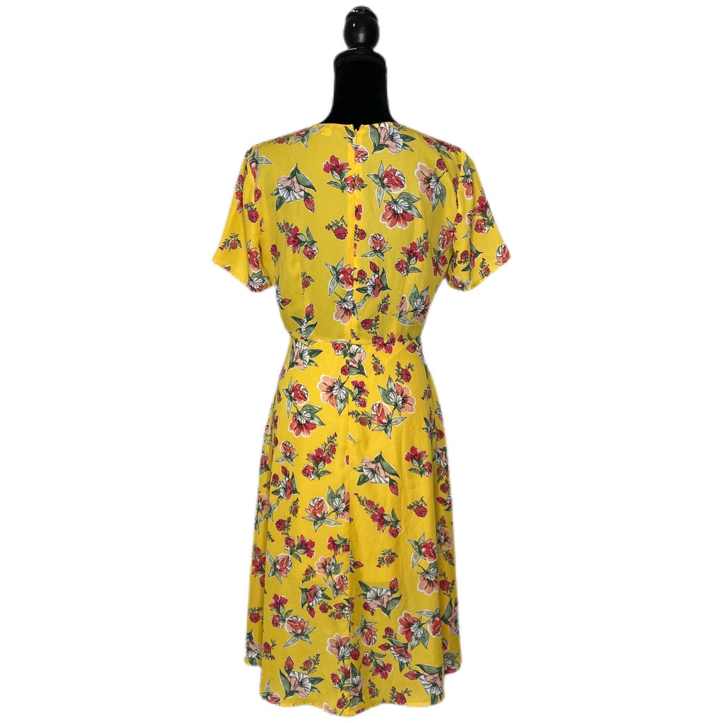 Lulus Yellow Floral Short Sleeve Midi Dress - Women's Size Small