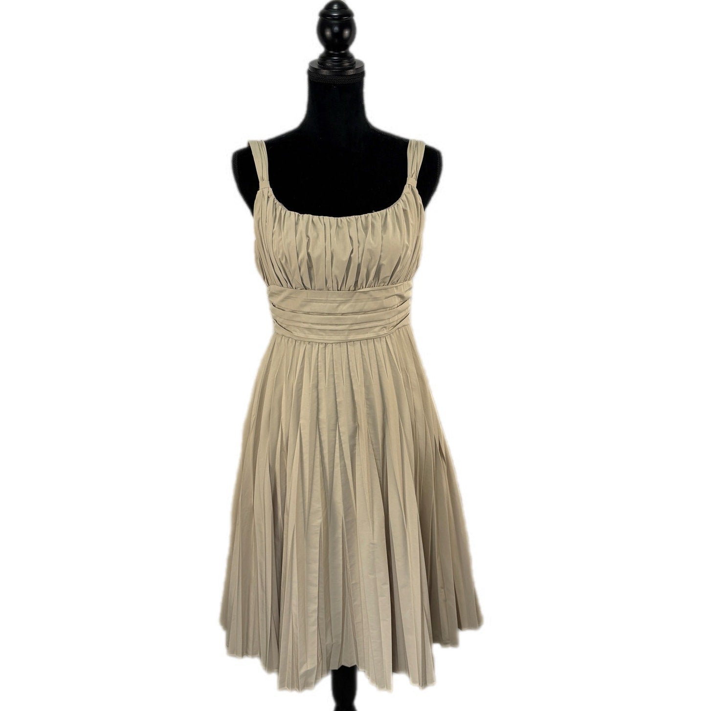 Anne Klein Khaki Pleated A Line Knee Length Dress - Women's Size 4