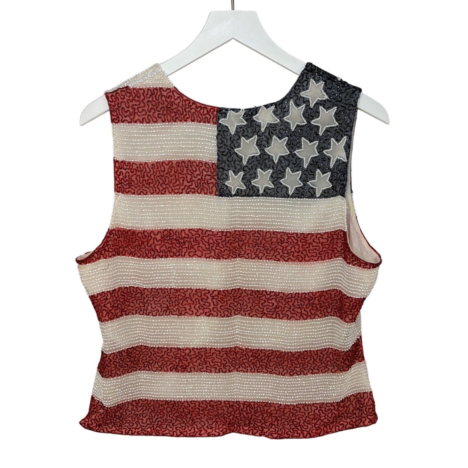 Laurence Kazar Silk Beaded American Flag Stars and Stripes Tank - Women's XXL