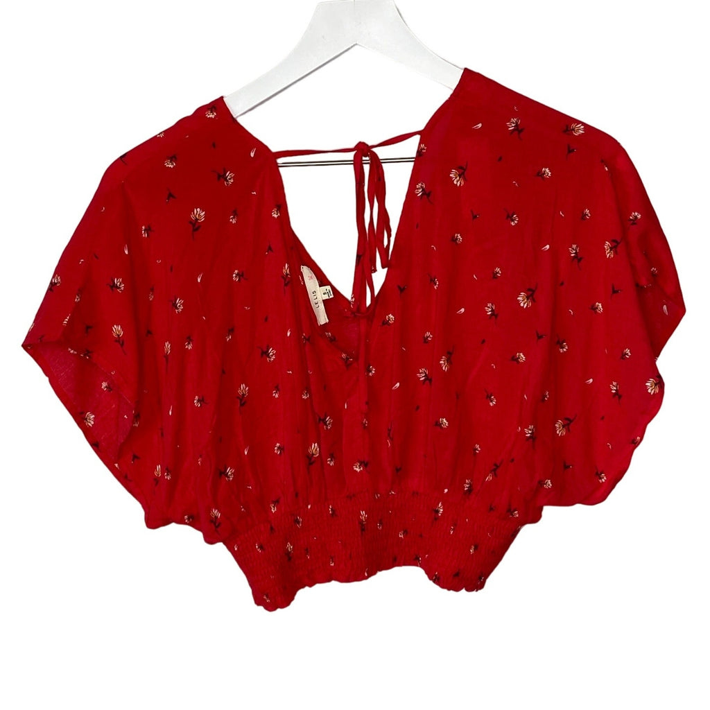 Le Lis Red Floral Crop Smocked Top - Women's Size Small