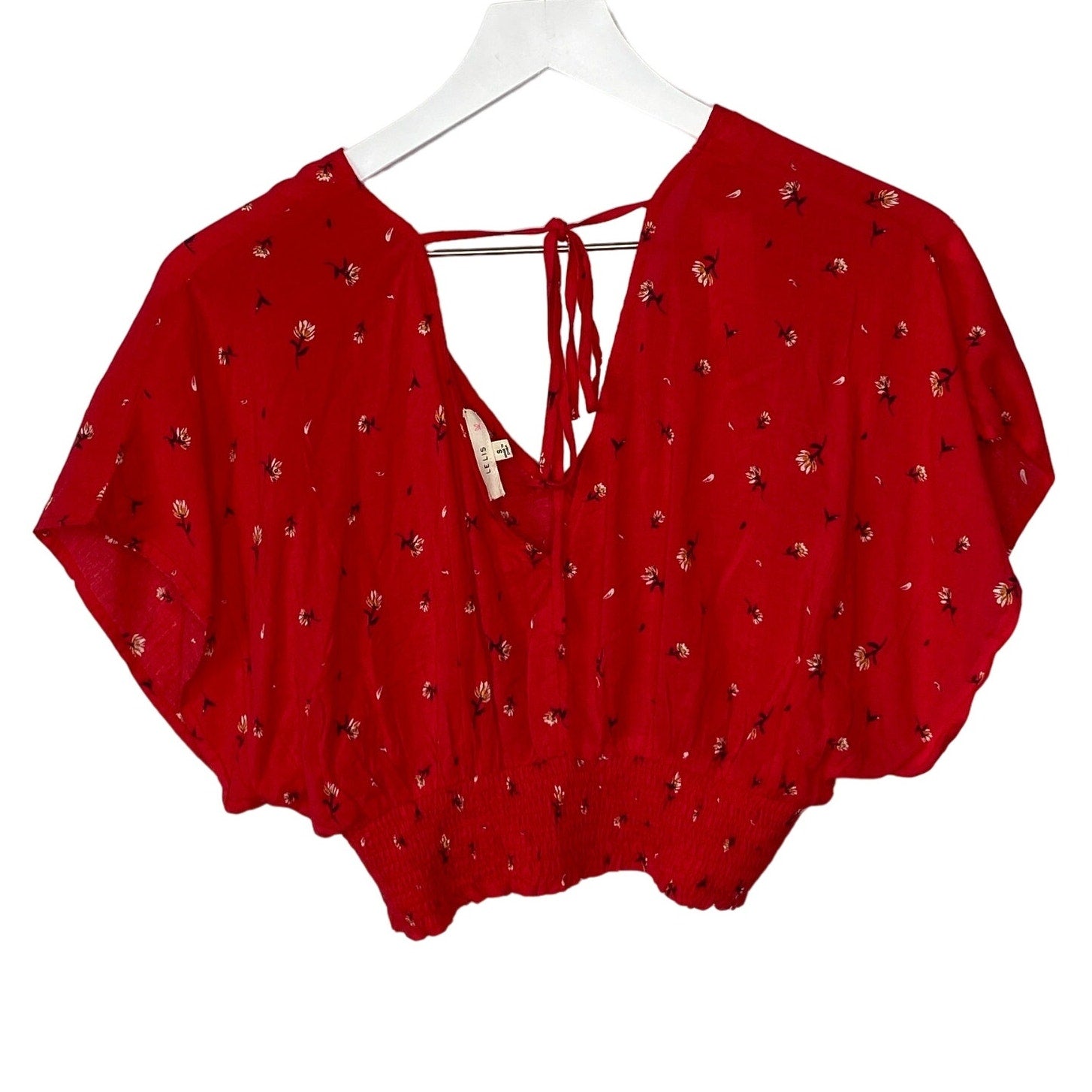 Le Lis Red Floral Crop Smocked Top - Women's Size Small
