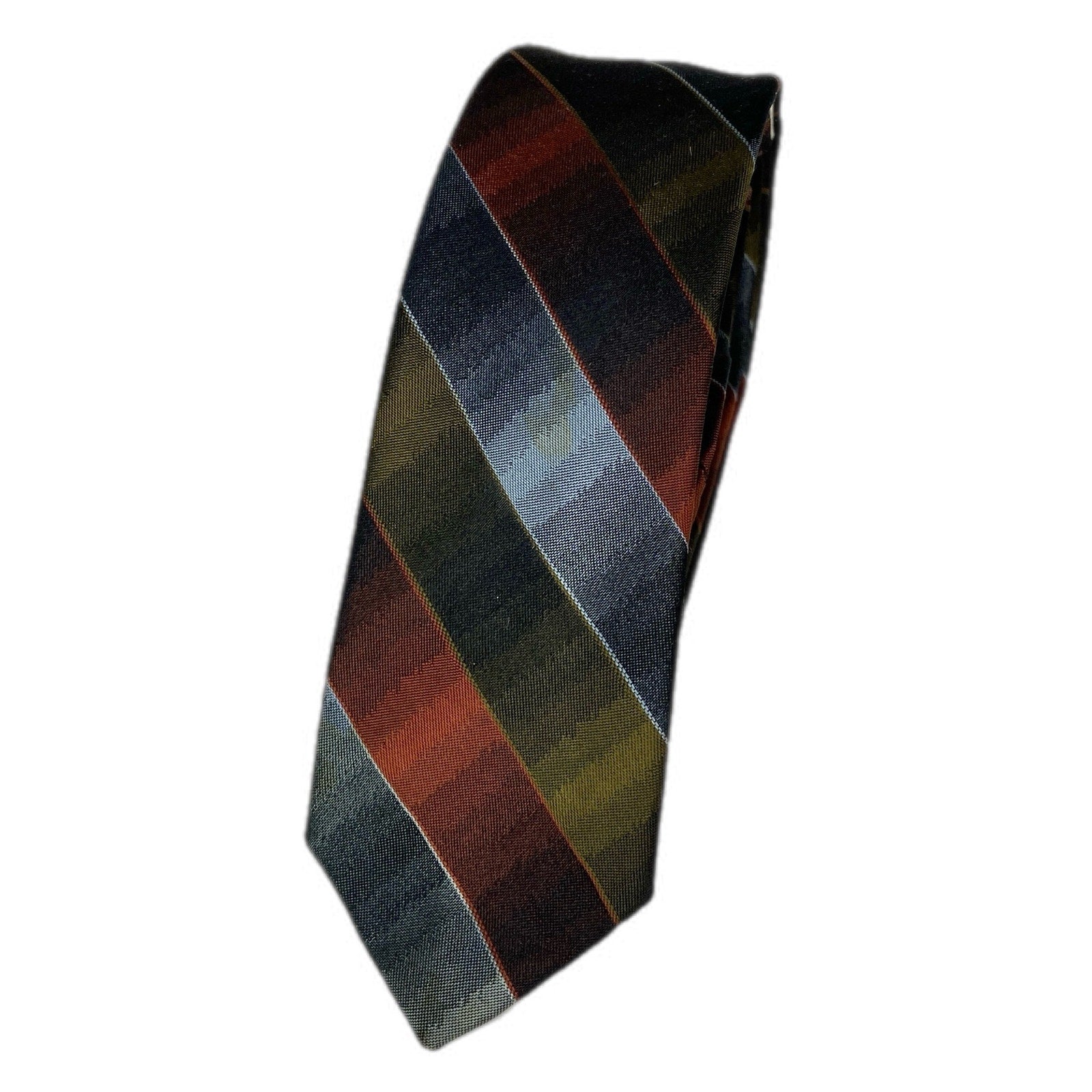 Vintage Multi Color Diagonal Stripe All Silk Men's Skinny Tie