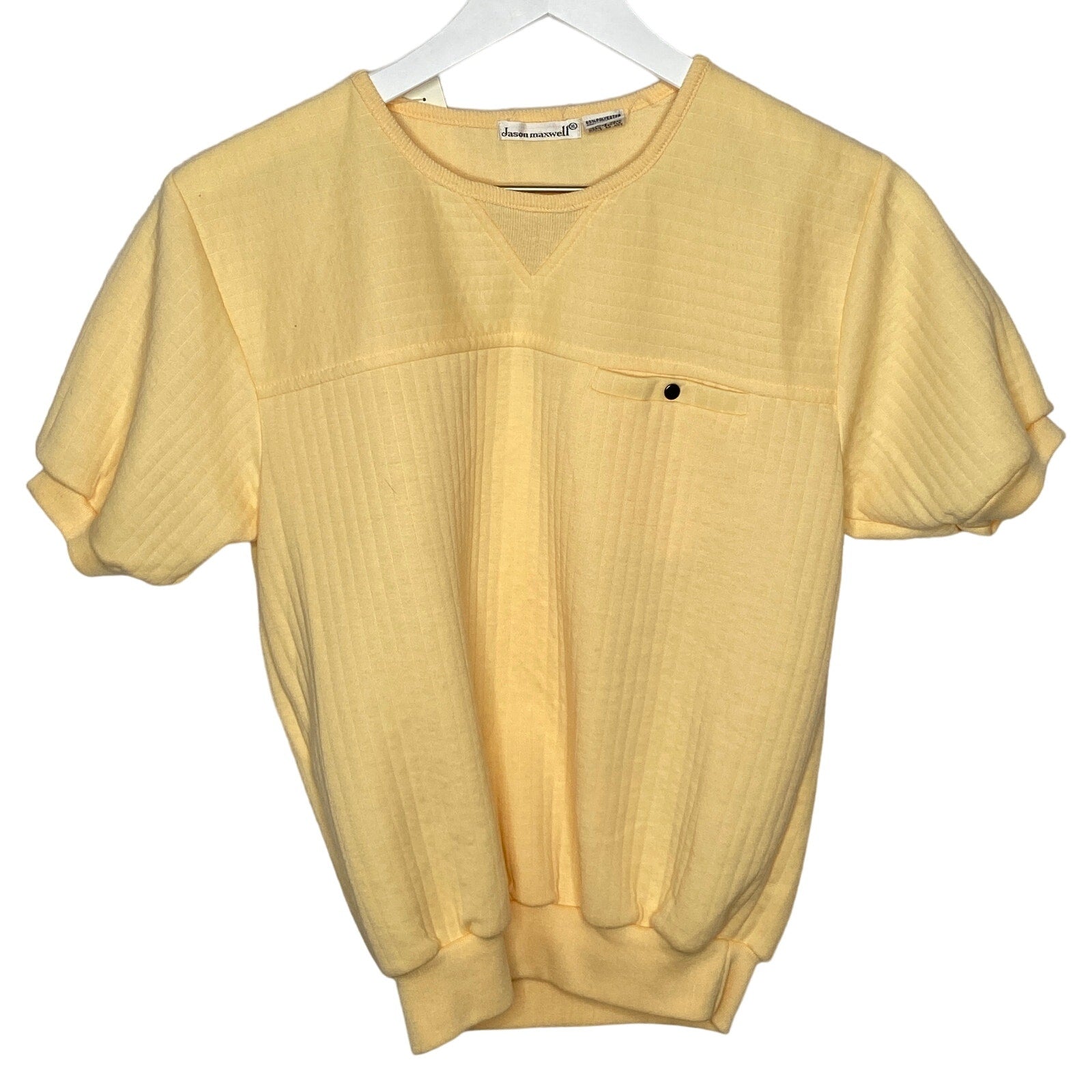 Vintage Butter Yellow Quilted Short Sleeve Pullover Shirt - Women's Size XL