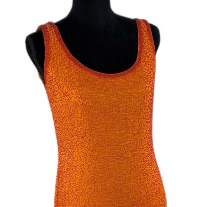 Vintage Orange Silk Beaded Cocktail Dress - Women's Size 8