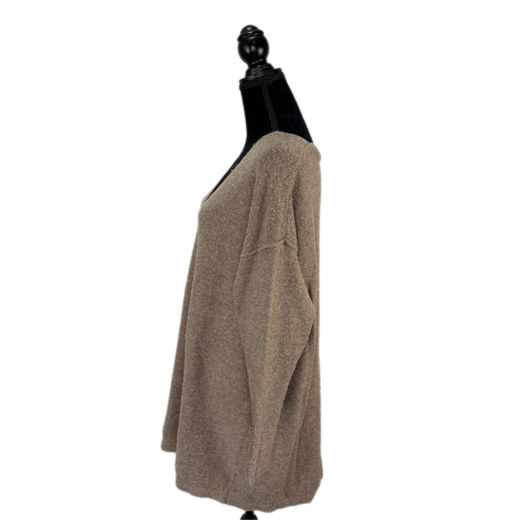 Free People Sandy Brown V Neck Oversized Sweater - Women's Size Large