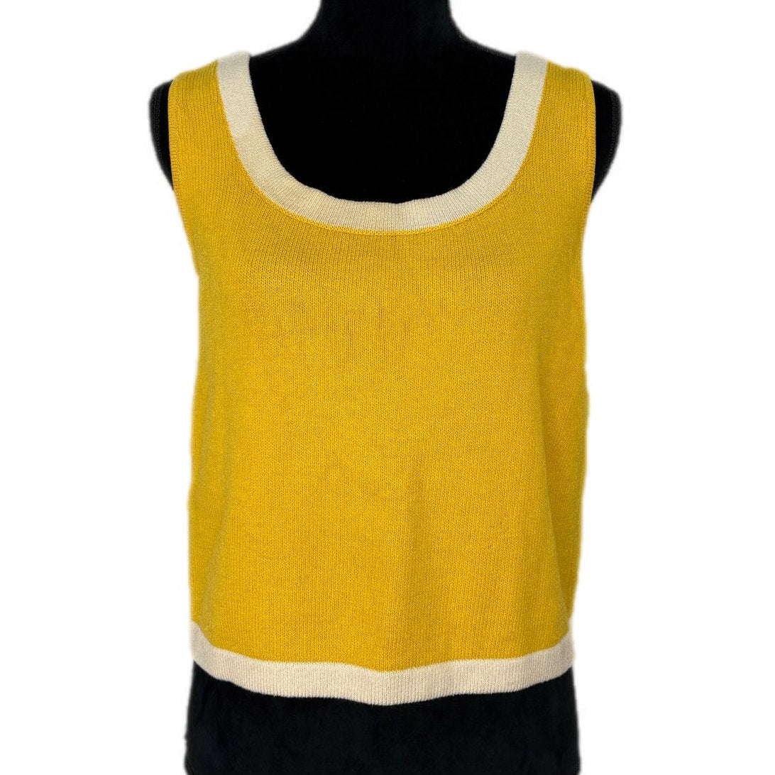 St. John Yellow White Trim Sleeveless Knit Tank - Women's Size Small