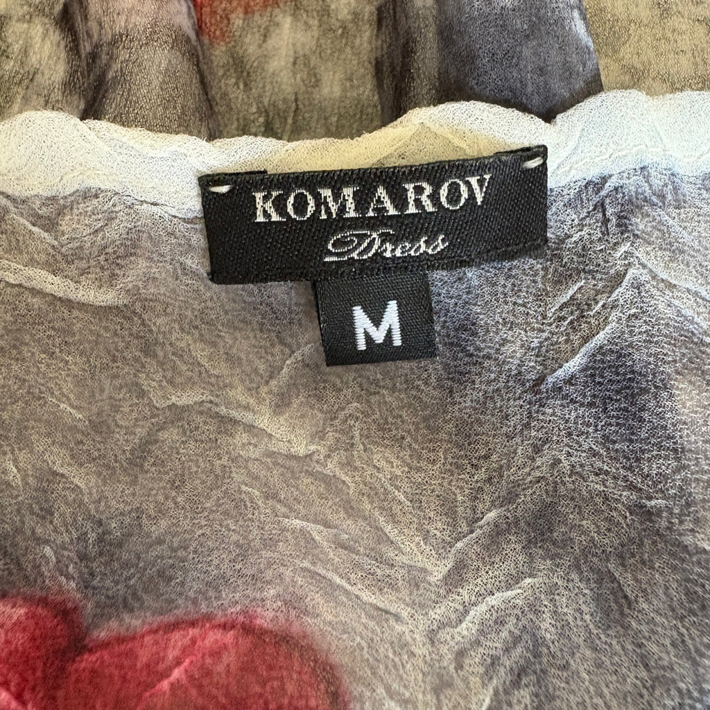 Metallic Rose Pattern Crinkle Fabric Midi Dress - Women's Size M